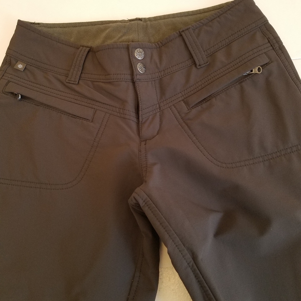 Athleta Dipper Dark Olive Flare Cargo Pants Pocket Details Size 2 - Picture 7 of 17